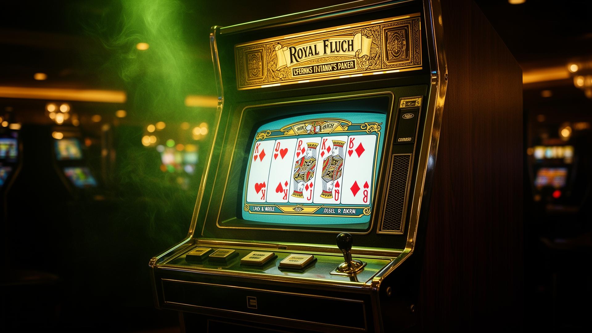 Vintage video poker machine from the 1970s displaying a royal flush